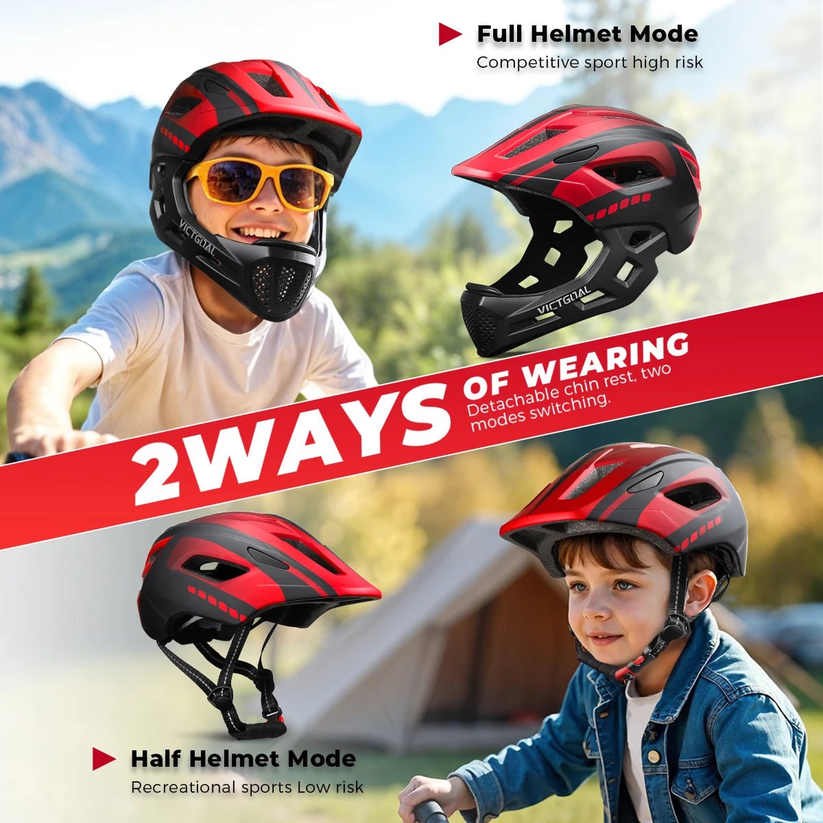 VICTGOAL Kids Detachable Full Face Bicycle Helmet - E - Bike QC