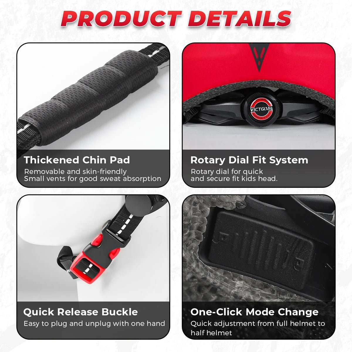 VICTGOAL Kids Detachable Full Face Bicycle Helmet - E - Bike QC